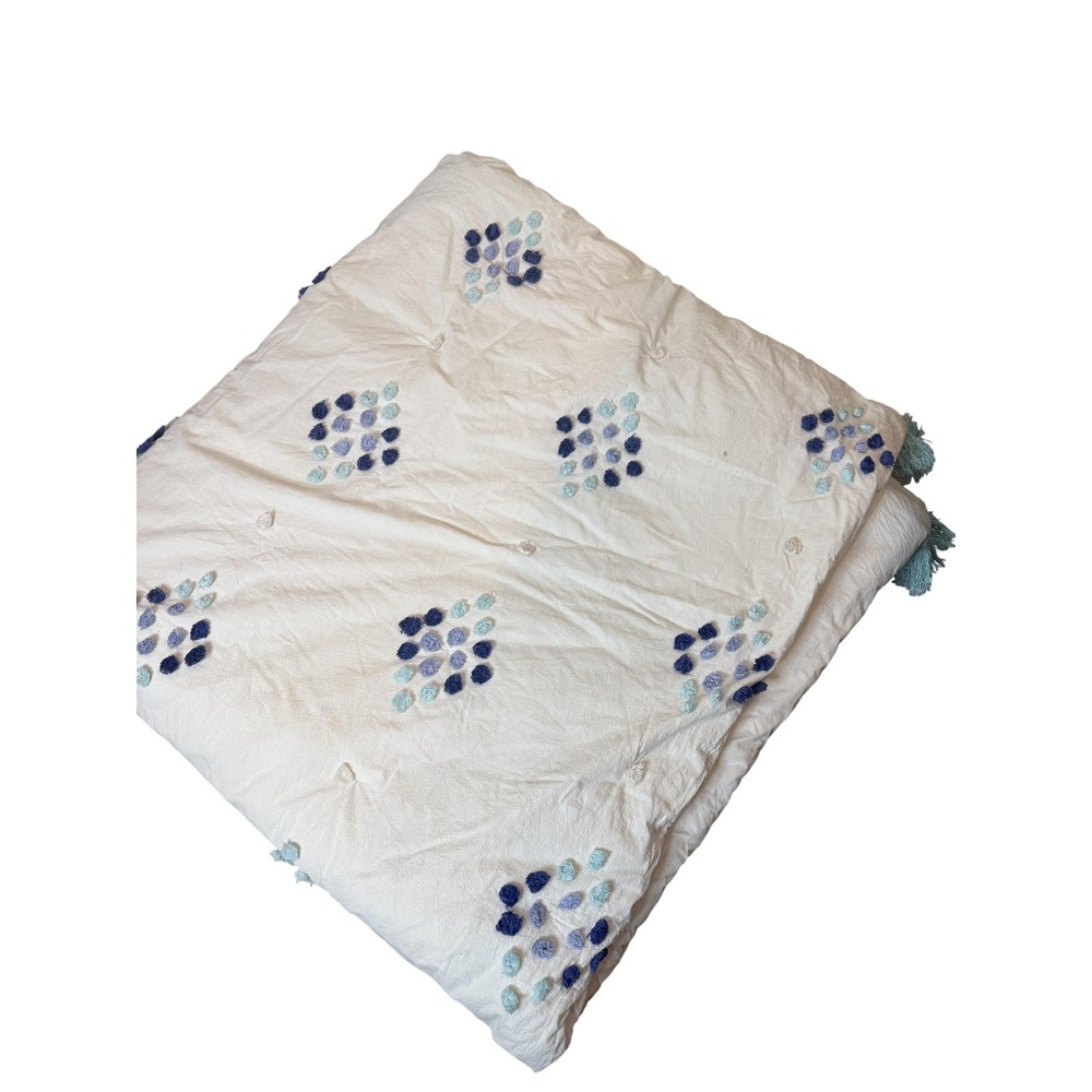 Pottery Barn Teen Queen Comforter White Boho Tassel Polka Dot Quilted Bedding